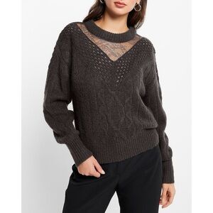 NWT EXPRESS Lace Inset Cable Knit Fuzzy Sweater Black